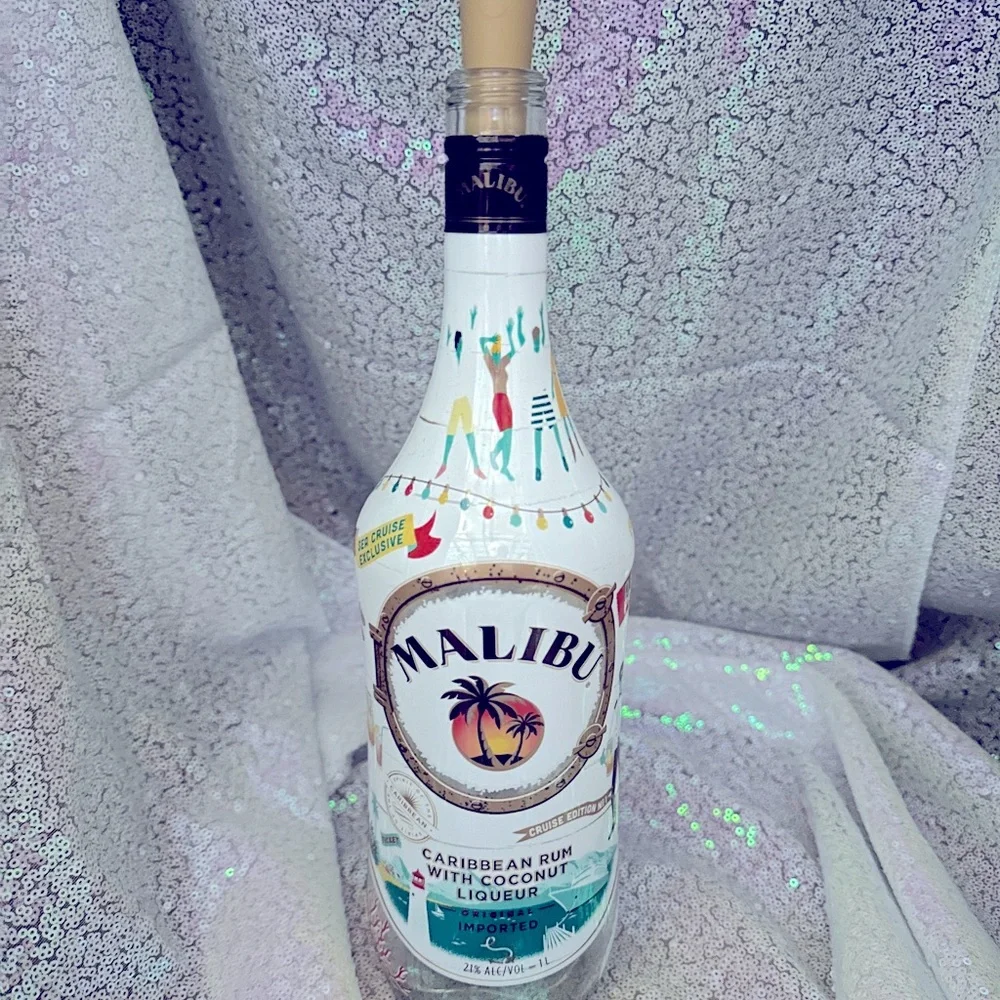 Bar back accent light, party accent or night light Malibu pink light bottle.